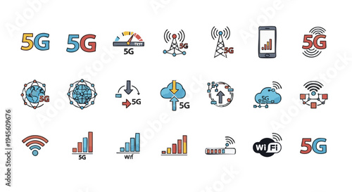 Twenty 5 G on white background wireless network internet technology