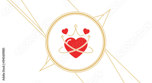 Red Heart Symbol with Arrows and Swirls - Love, Romance, Emotion, Health, Valentines Day