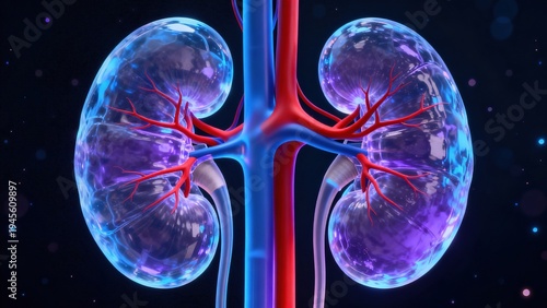 Wallpaper Mural High-Tech Human Kidney Anatomy Visualization: 3D Medical Models of Kidneys (Showcasing Vascular Systems, Renal Structures, and Futuristic Color-Coded Diagrams) Set Against Scientific Backdrops Torontodigital.ca