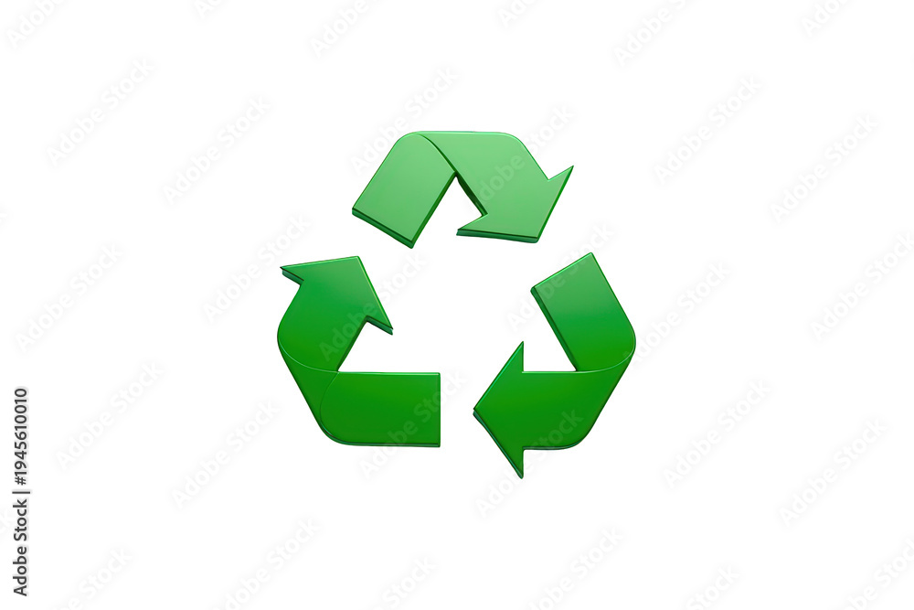 Obraz premium Green 3d recycle symbol illustrating concepts of environment, conservation, ecology, waste management, and sustainable living. Transparent background
