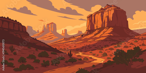 USA, US, U.S, United States - Sedona Red Rocks glowing sandstone cliffs sunset panorama spiritual desert landscape
