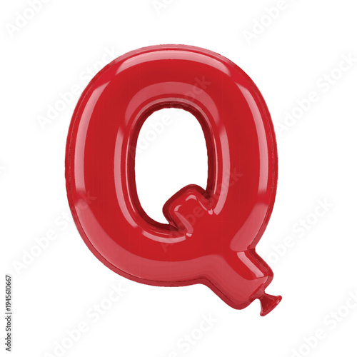 Bright Red Uppercase Letter Q Balloon Isolated with Shiny Glossy Finish for Party Decoration and Education on transparent background