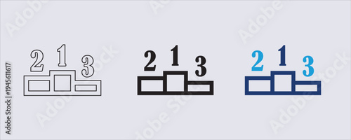 a minimalist podium icon commonly used to represent winners in sports competitions or achievements. A simple outline style showing three steps of different heights. first, second, and third place rank