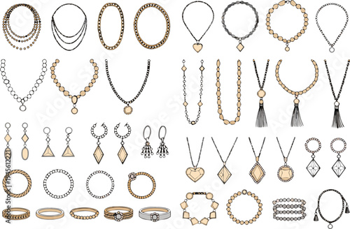 A collection of various jewelry items including necklaces, earrings, and bracelets