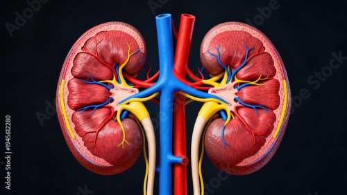 Wallpaper Mural High-Tech Human Kidney Anatomy Visualization: 3D Medical Models of Kidneys (Showcasing Vascular Systems, Renal Structures, and Futuristic Color-Coded Diagrams) Set Against Scientific Backdrops Torontodigital.ca