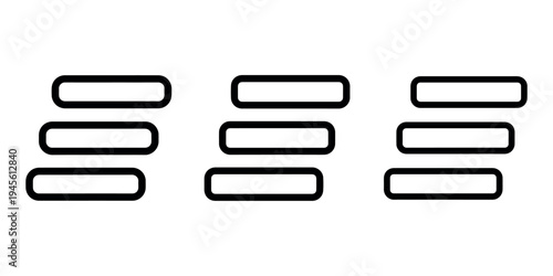 Minimalist geometric progress bar icons set with rounded rectangular shapes showing horizontal alignment for data loading or step by step list sequences