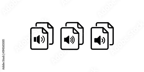 Audio file icons showing different volume levels from low to high, depicting sound settings and media playback options