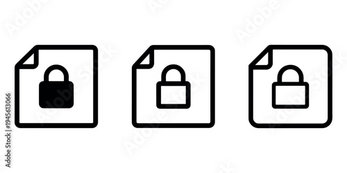 Security file icons with a padlock symbol in three styles, depicting data protection and secure document access