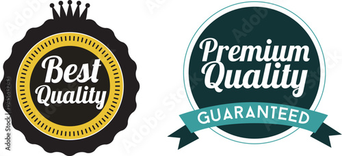 Badges showcasing premium and best quality guarantees for products or services