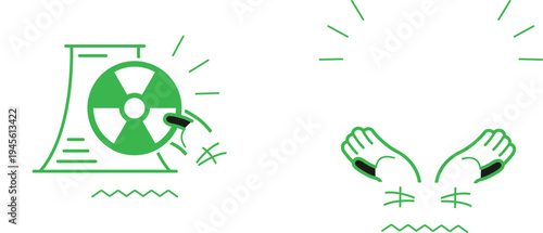 Radiation symbol and protective gloves illustration for safety awareness