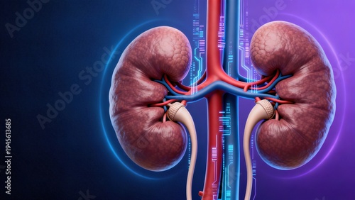 Wallpaper Mural High-Tech Human Kidney Anatomy Visualization: 3D Medical Models of Kidneys (Showcasing Vascular Systems, Renal Structures, and Futuristic Color-Coded Diagrams) Set Against Scientific Backdrops Torontodigital.ca