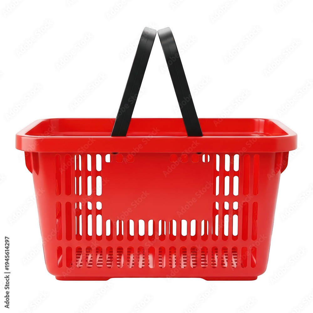 Fototapeta premium Empty red shopping basket with black handles