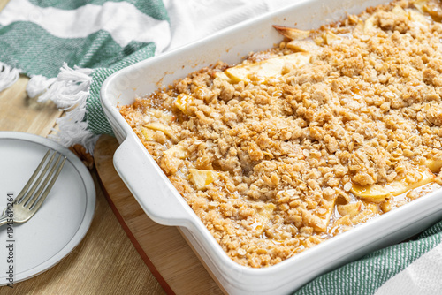 Seasonal apple crisp dessert. Food for the fall and autumn months