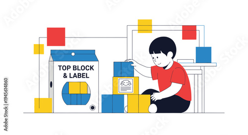 Child Building with Blocks and Toy Box