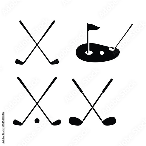 Set of golf club icons and golf balls isolated on white background vector illustration of sports equipment.