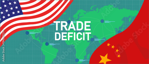 US and China Trade Deficit Economic Tension and Trade War Concept