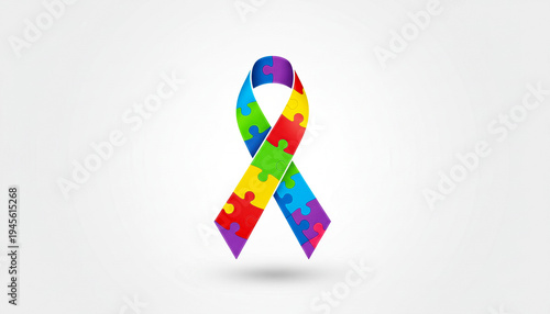 Colorful puzzle ribbon symbol for autism awareness and neurodiversity support concept