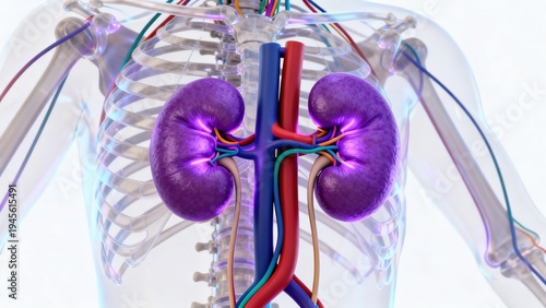 Wallpaper Mural High-Tech Human Kidney Anatomy Visualization: 3D Medical Models of Kidneys (Showcasing Vascular Systems, Renal Structures, and Futuristic Color-Coded Diagrams) Set Against Scientific Backdrops Torontodigital.ca