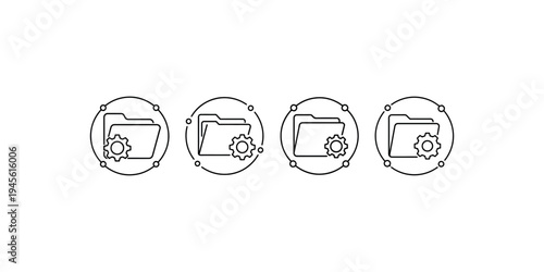 Set of four folder icons with a gear symbol in linear style. file management with settings concept. organized documents