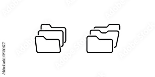 Stack of open and closed folders vector icons simple line art on white background