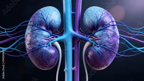 Wallpaper Mural High-Tech Human Kidney Anatomy Visualization: 3D Medical Models of Kidneys (Showcasing Vascular Systems, Renal Structures, and Futuristic Color-Coded Diagrams) Set Against Scientific Backdrops Torontodigital.ca