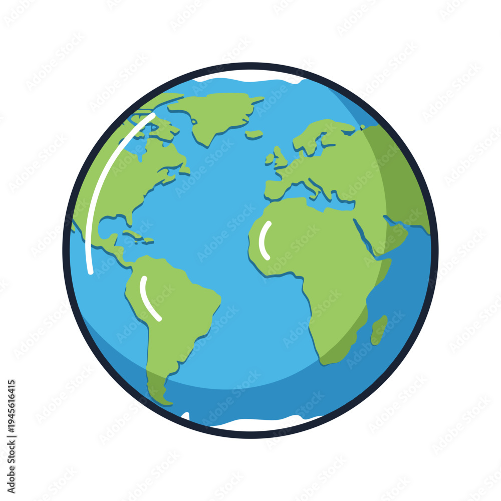 Fototapeta premium Simple Flat Earth Globe Map of Western Hemisphere