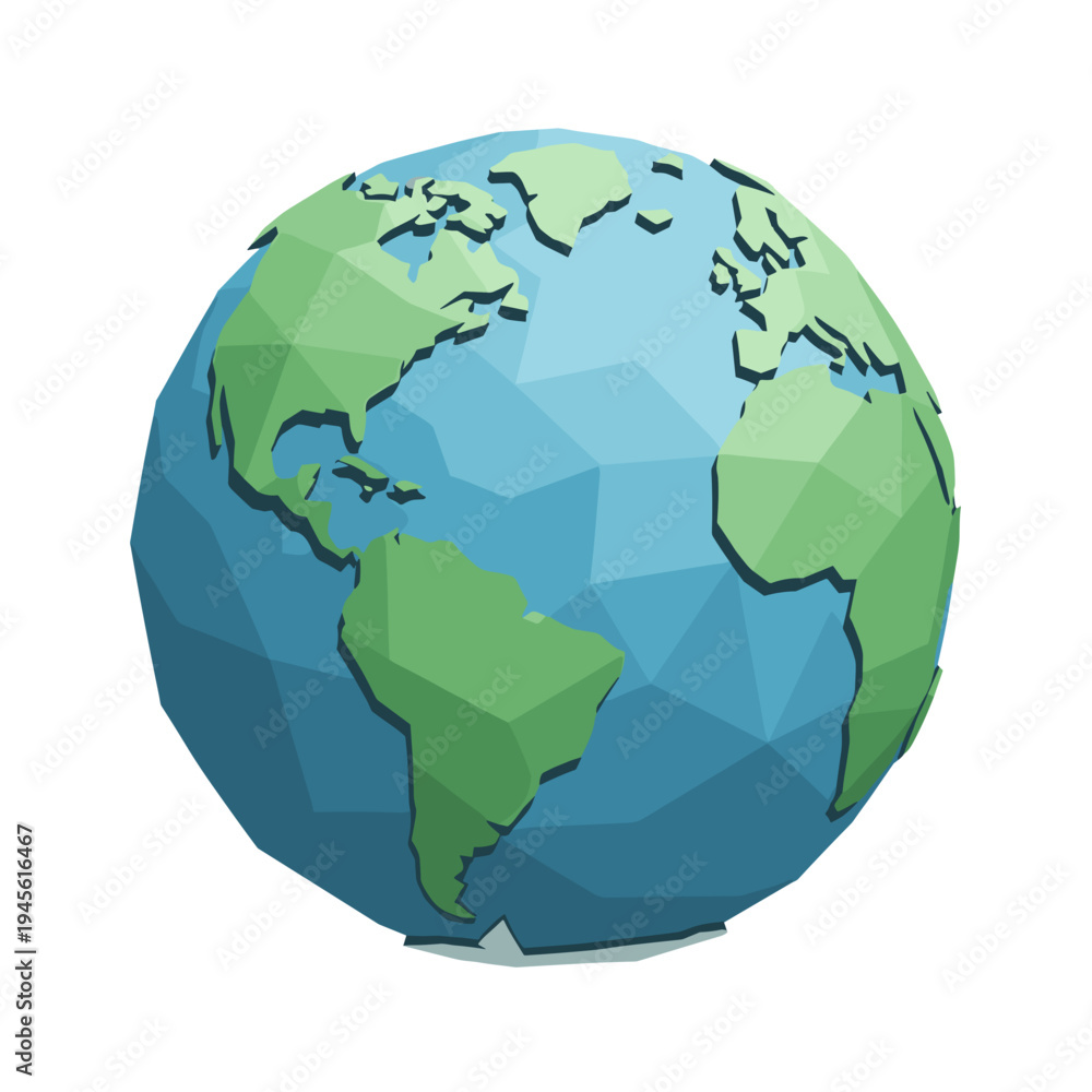 Fototapeta premium Geometric Polygonal Blue and Green Earth Globe