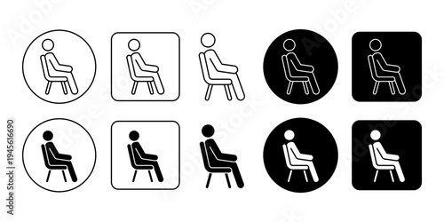 Sitting posture activity icon set showing seated human positions for rest waiting