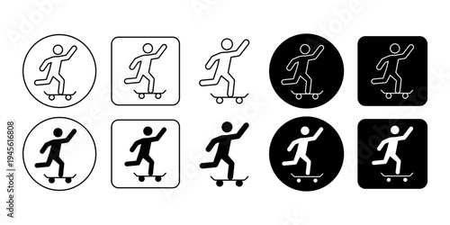 Skateboarding Sport Activity Silhouette Action Icon Set With Outline And Solid Style For Extreme Urban Sports