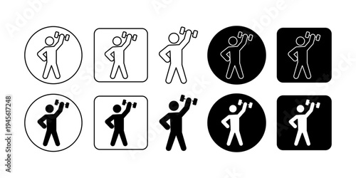 Workout exercise fitness activity icon collection showing body training movement poses