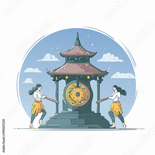 Women perform a traditional gong ceremony.