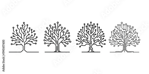 Digital tree vector circuit symbol, neural network sign on white background. technology logo. geometric tree pattern. data science emblem