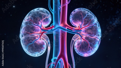 Wallpaper Mural High-Tech Human Kidney Anatomy Visualization: 3D Medical Models of Kidneys (Showcasing Vascular Systems, Renal Structures, and Futuristic Color-Coded Diagrams) Set Against Scientific Backdrops Torontodigital.ca