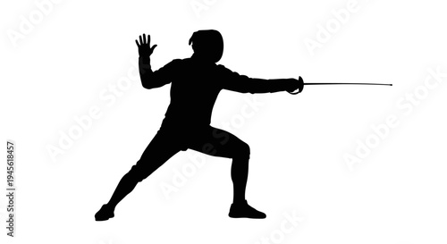Silhouette of Fencer in En Garde Position with Foil.