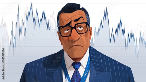 Wallpaper Mural Concerned businessman looks downtrodden against a financial stock chart background Torontodigital.ca