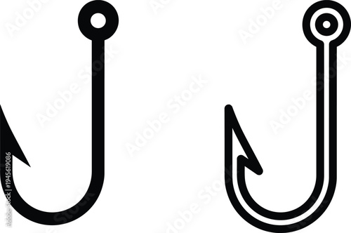 Two Fishing Hooks Side by Side Isolated on White Background