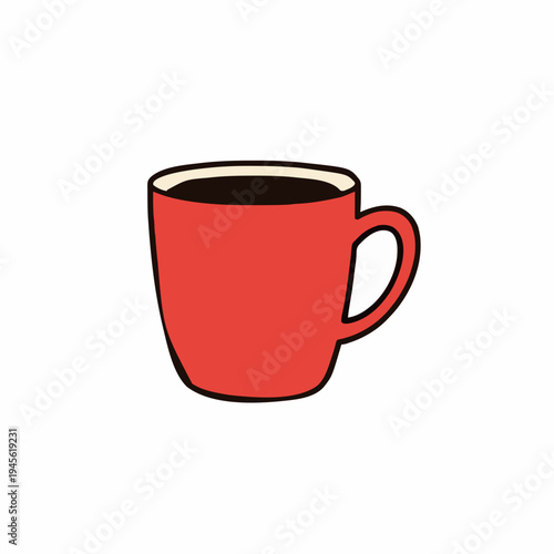 A Vibrant Red Ceramic Mug Filled With Dark Coffee Isolated On A Clean White Background With A Simple Handle And A Thick Black Rim
