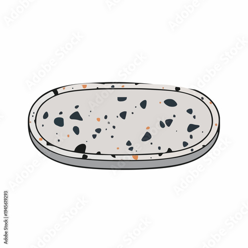 Oval Terrazzo Tray With Black Orange And Grey Specks On White Background Simple Clean Design