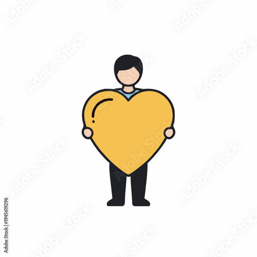 Man Holds Large Yellow Heart Shape With White Background Minimalist Icon Representing Love And Affection