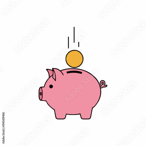 Pink Piggy Bank with Gold Coin Falling into Slot on White Background Financial Savings Concept