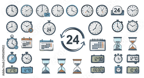 Various time related including clocks calendars and hourglasses watches timers