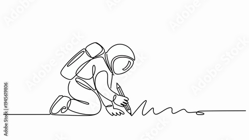 Astronaut drawing on white background space line art illustration continuous line