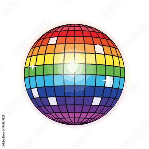 Vibrant Rainbow Colored Disco Ball Illustration