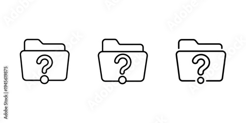 Three black folder with question mark icons indicating uncertain documents or unknown files on white background