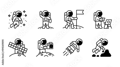 Astronaut space exploration vector illustrations illustration black and white