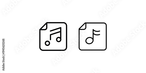 Digital music file format icon set with musical notes on paper documents for audio media storage and playlist management in modern computer interfaces