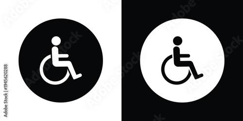 Accessible wheelchair symbol centered within a bold circular background. Clean monochrome icon design used for disability access signage, inclusive services, public facilities guidance, and universal 