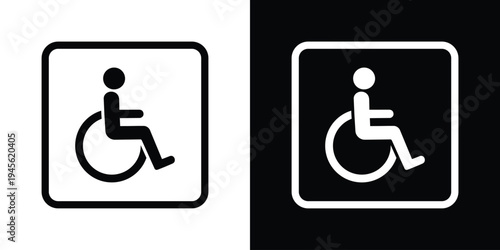 Universal wheelchair accessibility icon framed inside a rounded square interface style symbol. Clean monochrome design suitable for apps, signage, digital interfaces, and accessibility indicators for 