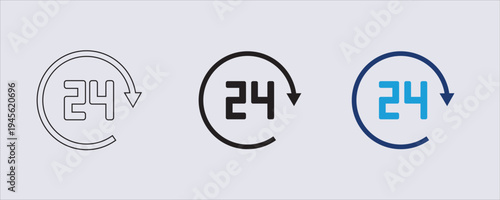 Symbol representing 24-hour service or availability. commonly used for businesses such as pharmacies, customer support helplines, gas stations, and delivery services to indicate they are open all day