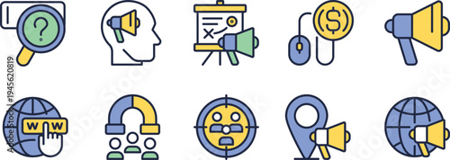 Collection of icons representing various communication and digital concepts